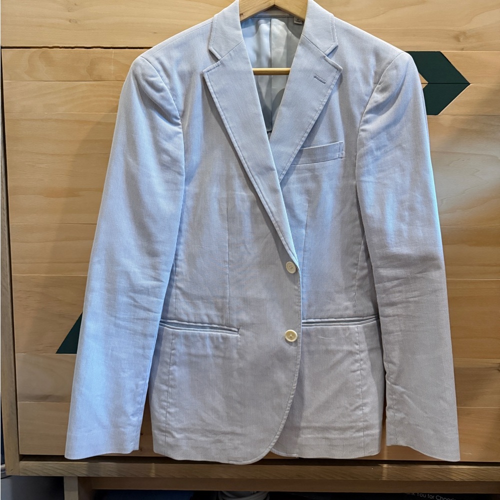 Uniqlo Searsucker Light Blue Men's Blazer striped